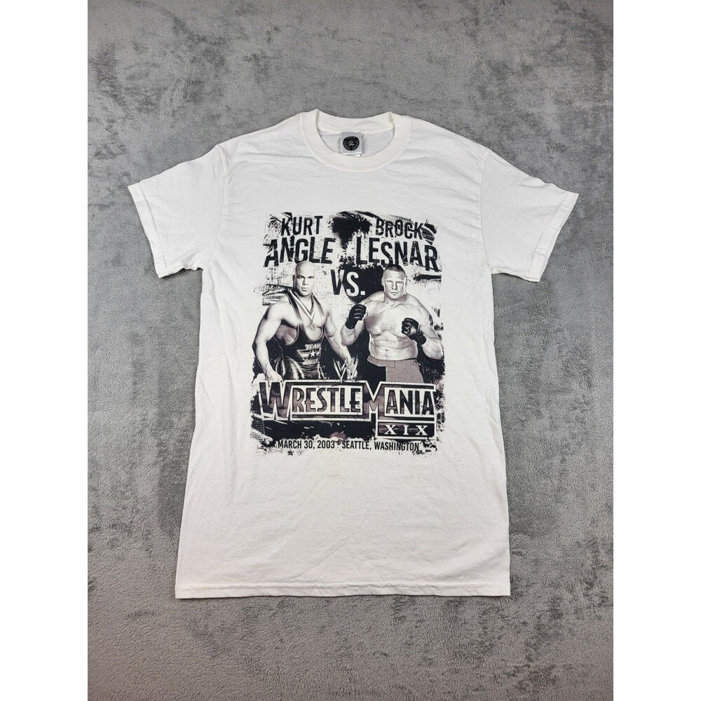 WWE Wrestlemania XIX Brock Lesnar  Kurt Angle Seattle 2003 T-Shirt Small White